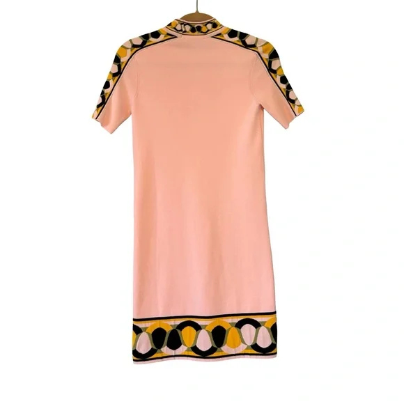 Emilio Pucci Knit Short Sleeve Mock Neck Dress with Geometric Border Trim, Sz XS - Picture 9 of 16